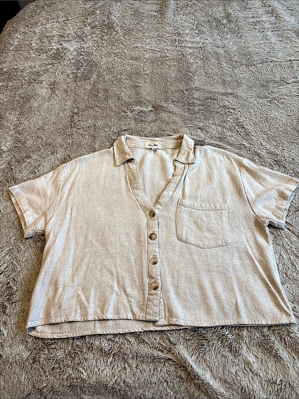 Love Notes Button Front Shirt in Beige Large